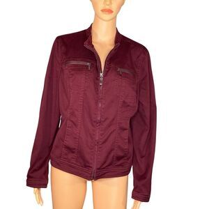 CB Burgundy Cargo Jacket Stretchy Utility Pockets Zip SZ Large Short Length